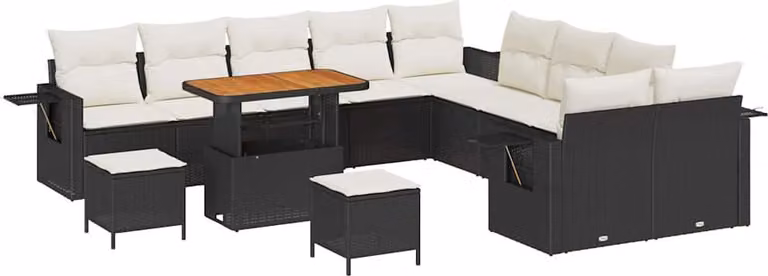 Set Divano da Giardino 13 pcs Nero polyrattan