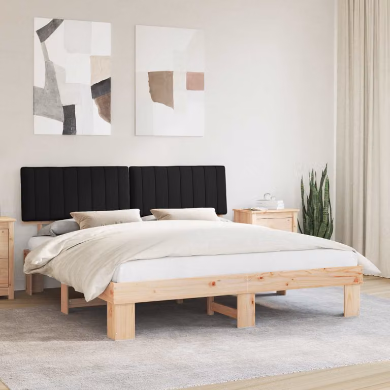 Letto con Testiera Rivestita Nero vidaXL in Pino Massello L/P/H: 180 x 200 x 211 cm