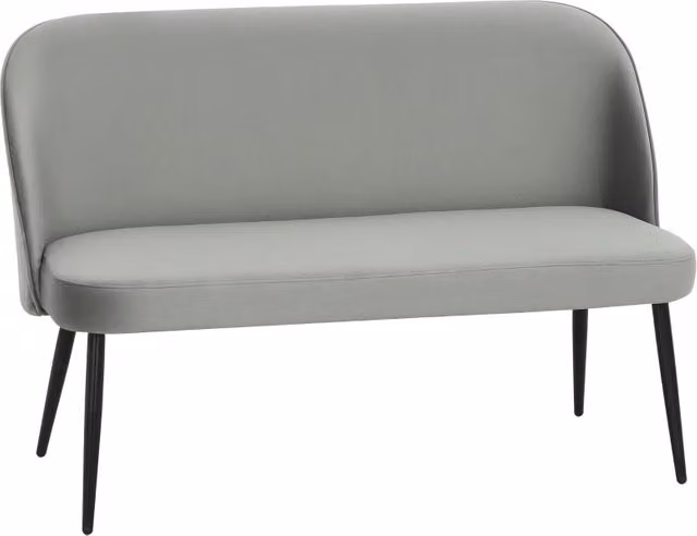 Divano 2 posti moderno con struttura in metallo e legno di eucalipto, rivestimento in tessuto grigio effetto velluto