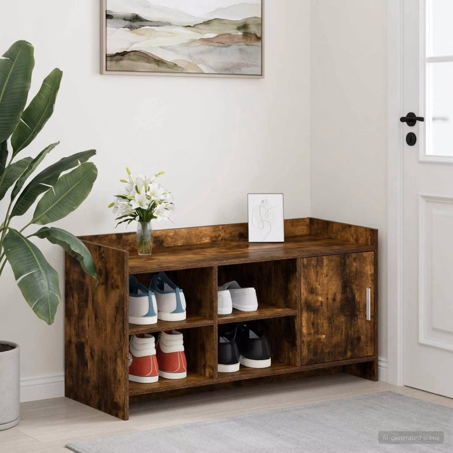 Mobile porta scarpe vidaXL con ante, Rovere Fumo, L 100 x P 39,5 x H 51 cm