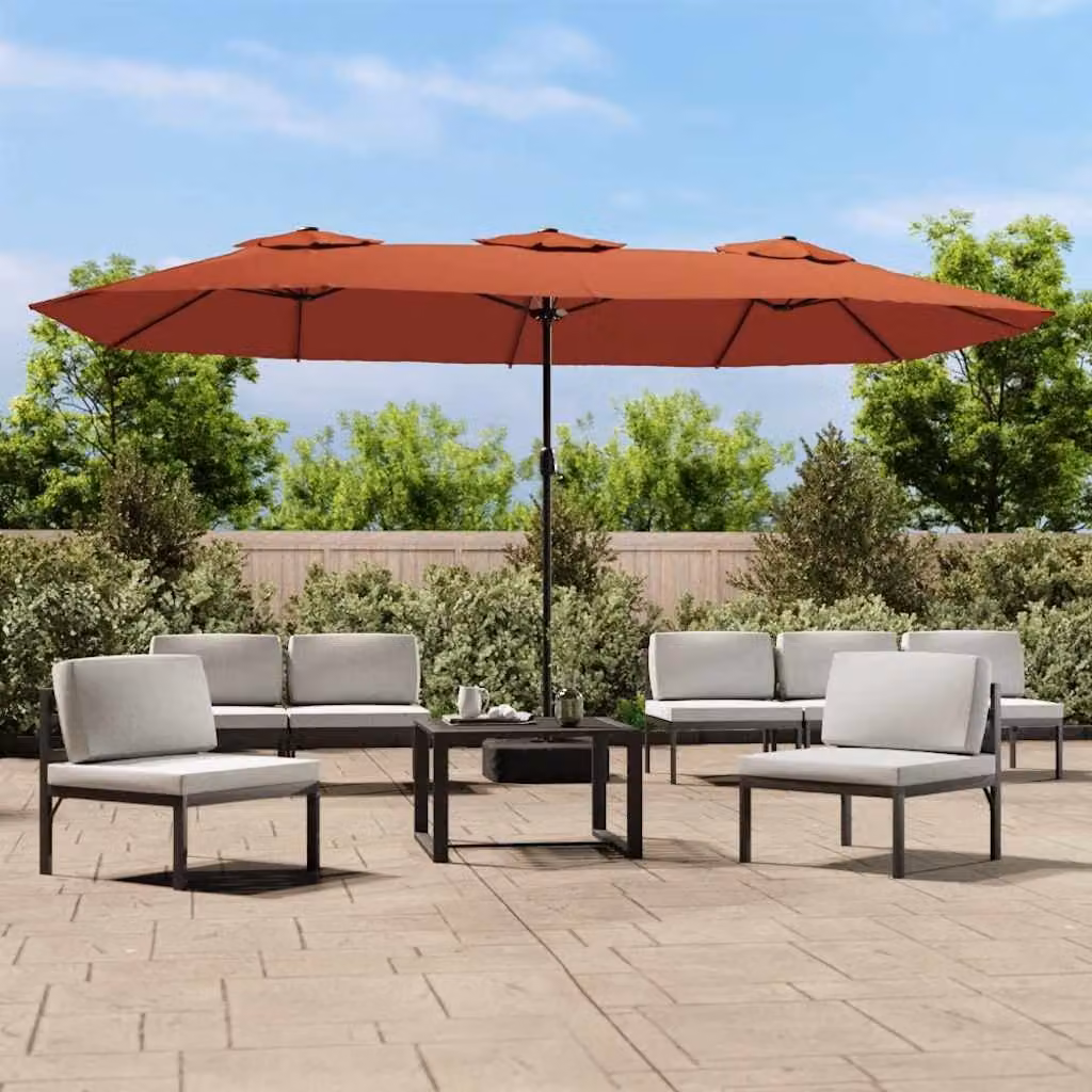 Ombrellone a doppia testa con braccio cantilever vidaXL, colore terracotta, L: 449 cm, H: 245 cm