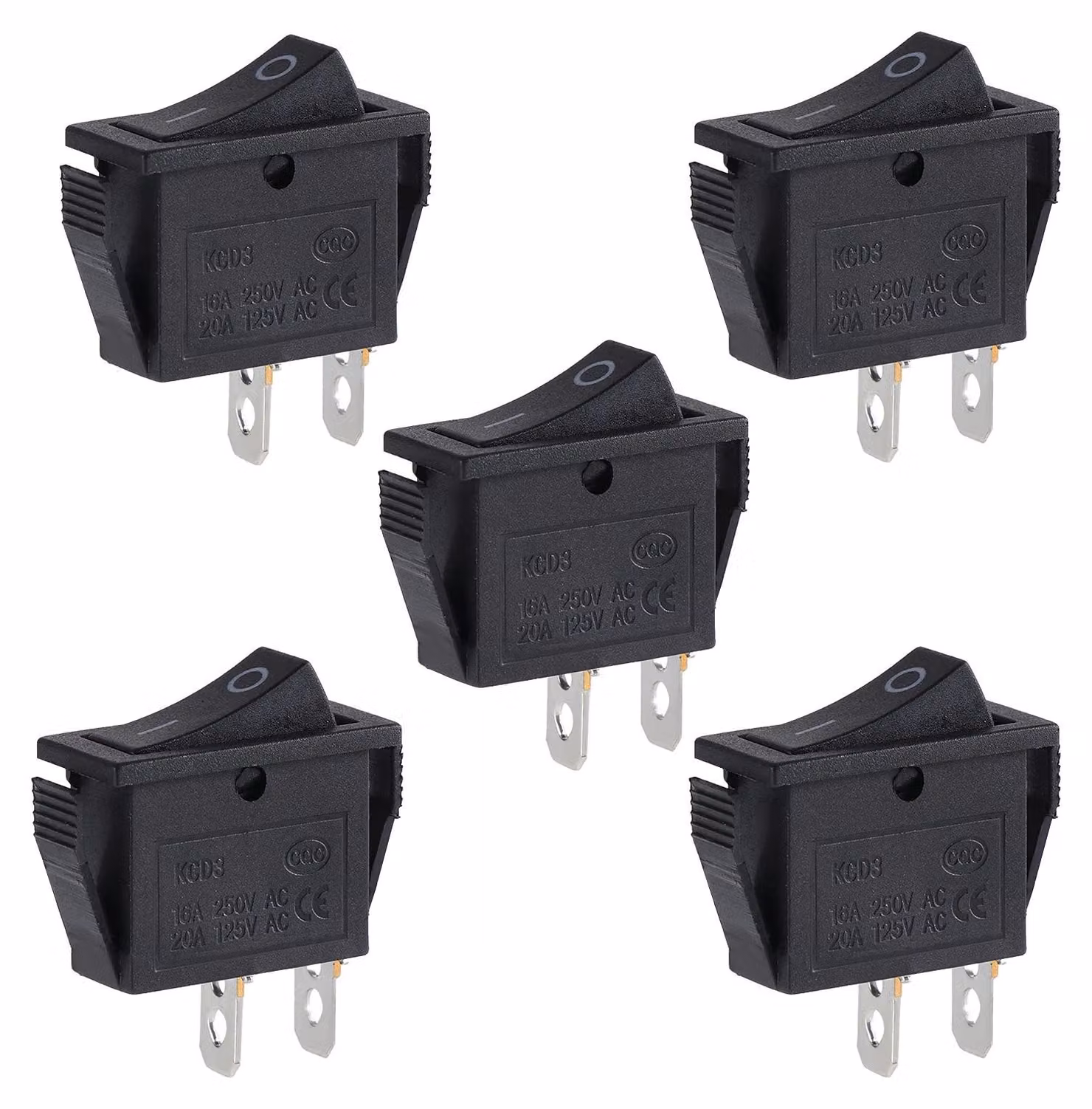 Interruttore a levetta SPST, 16A/20A, 250V/125V AC, colore nero, confezione da 5 pezzi.