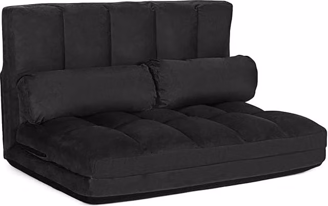 Divano Letto Pieghevole con Schienale Regolabile a 6 Livelli e 2 Cuscini Costway, Nero, Ideale per Camera da Letto, Soggiorno o Balcone