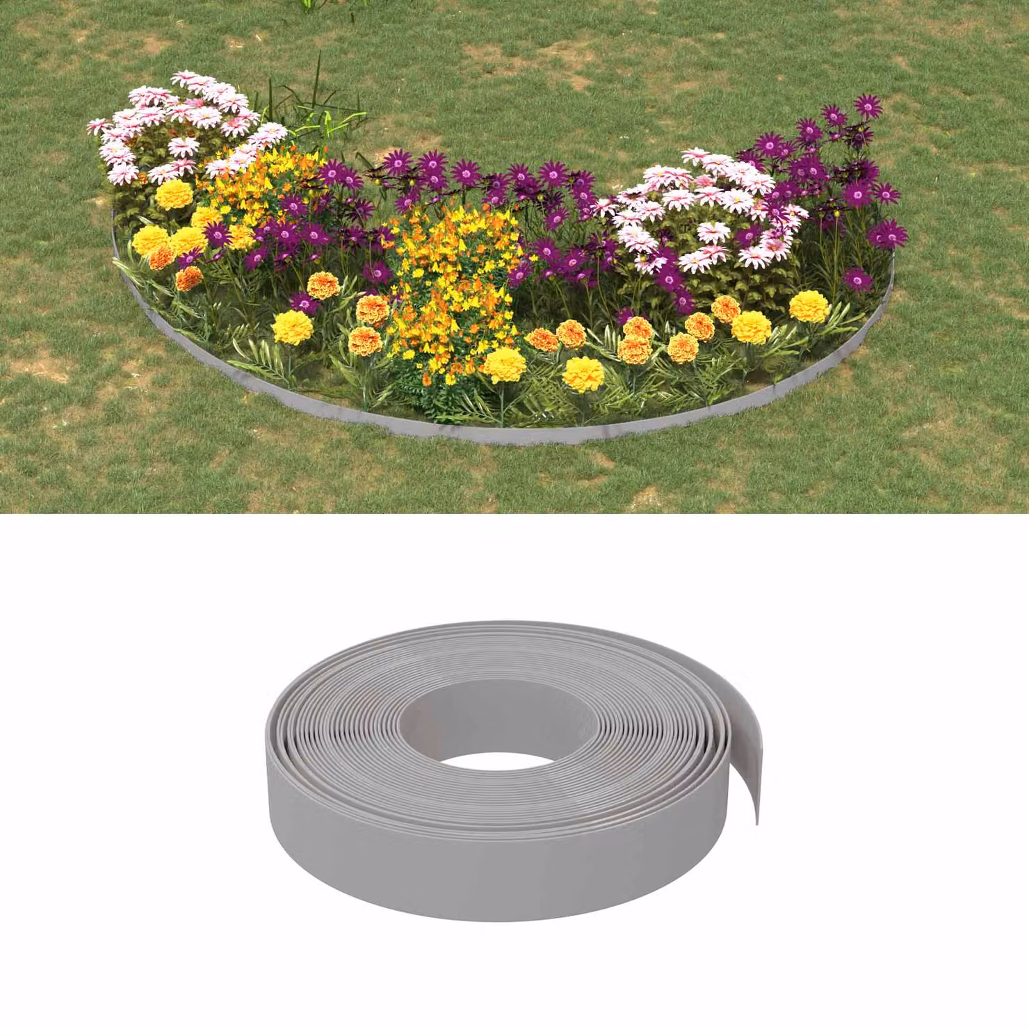Bordura per giardino vidaXL in plastica grigia, Lunghezza: 25 m, Altezza: 10 cm