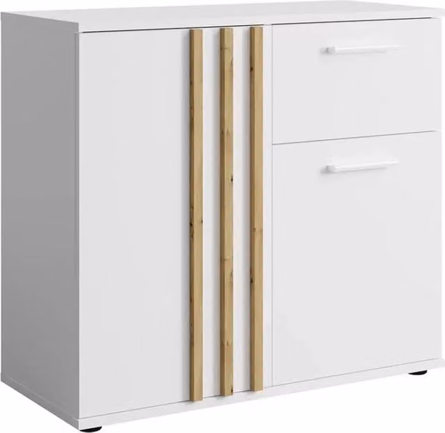 Cassettiera VARIA Meublorama con 2 ante e 1 cassetto, design moderno in bianco e rovere