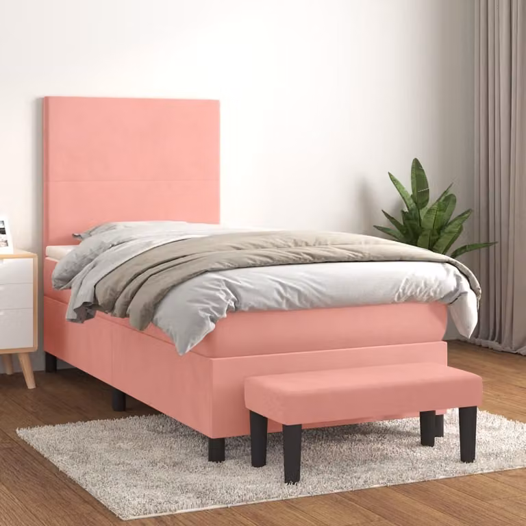 vidaXL Letto a molle con materasso rosa 80x200 cm in velluto - Letto a molle - Letti a molle - Letto - Mobili da camera da letto