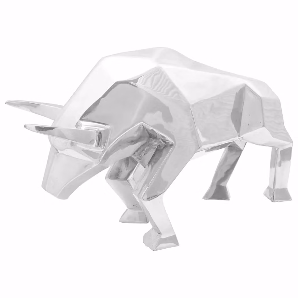 Scultura di toro moderna vidaXL in alluminio color argento L: 74 cm, P: 23 cm, H: 30 cm