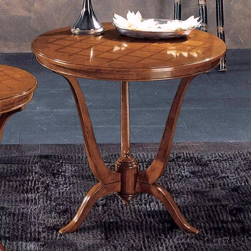 Tavolino rotondo con intarsio scacchi in legno massello Mobili 2G L: 80 cm, P: 80 cm, H: 77 cm – 2