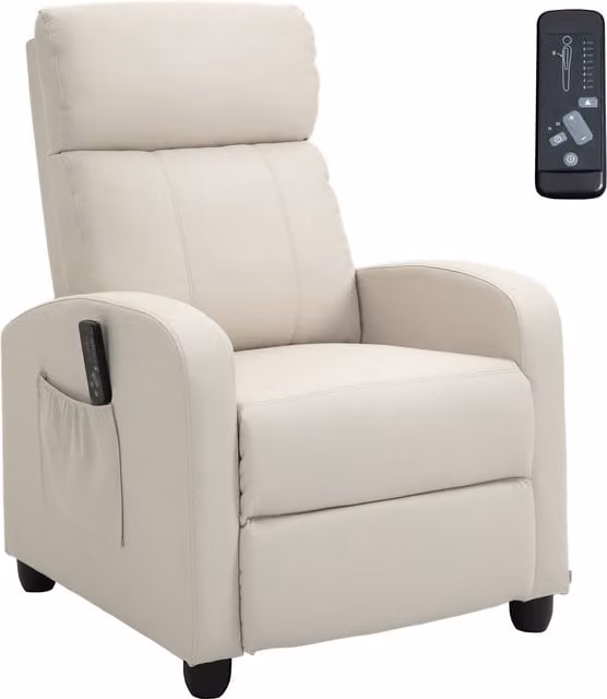 Poltrona massaggiante reclinabile HOMCOM in similpelle beige con 8 programmi, telecomando e poggiapiedi