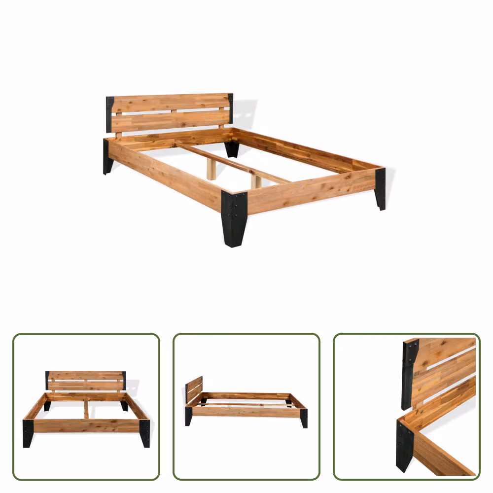 The Living Store letto in legno massiccio acacia acciaio 152x203 cm
