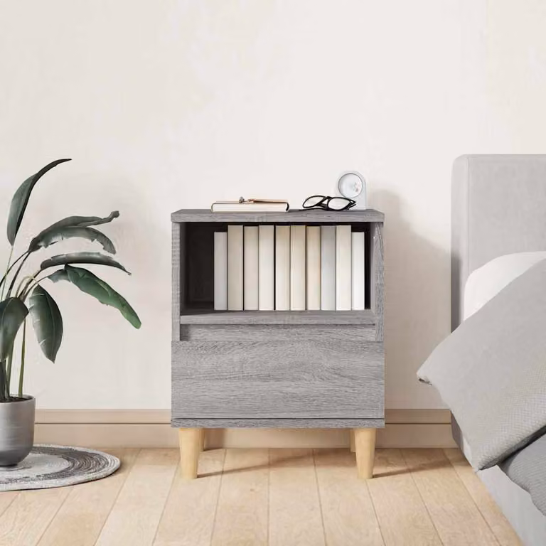 Comodino moderno vidaXL in legno e MDF, Grigio, L 40 cm x P 35 cm x H 50 cm