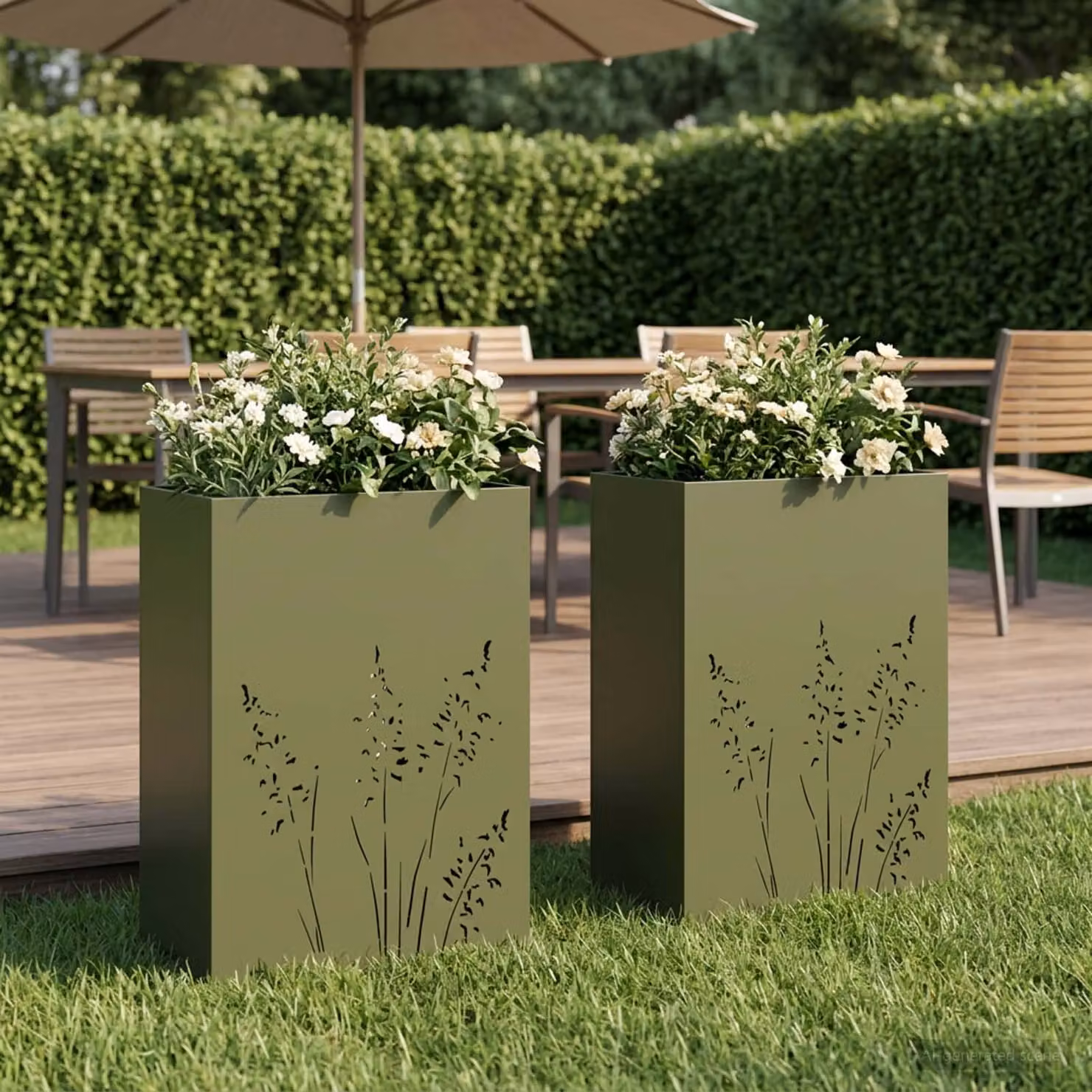 Set di 2 vasi da giardino vidaXL in metallo colore verde L: 50 cm, P: 30 cm, H: 75 cm