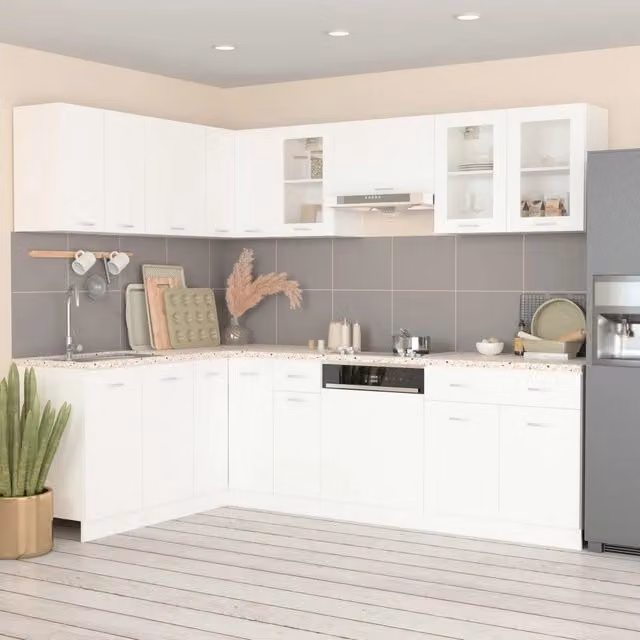 Set di armadi da cucina moderno vidaXL in 11 pezzi bianco con ante in vetro e legno