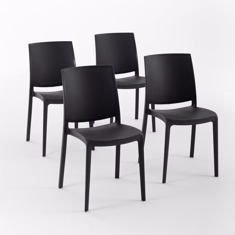 set di 4 sedie impilabili in polipropilene con fibra di vetro per uso esterno e giardino, bar e ristorante, cucina dal design moderno - CARMEN - Nero