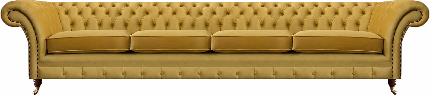 Viersitzer Sofa Couch Gelb Möbel Wohnzimmer Polstermöbel Chesterfield
