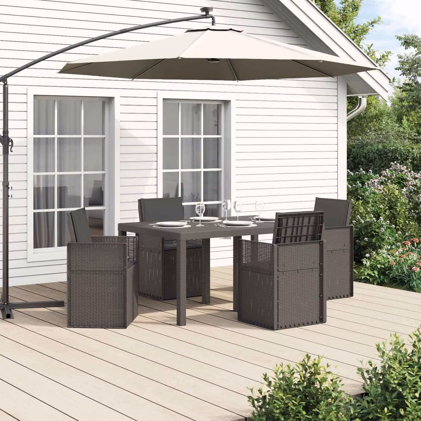 Maison Exclusive - Set da pranzo per esterno, 5 pezzi, grigio chiaro e antracite, materiale: polipropilene