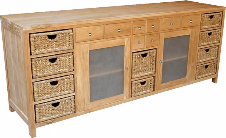 Mobile contenitore laterale in teak massello, Vallvik, dimensioni 210x90 cm, resistente alle intemperie