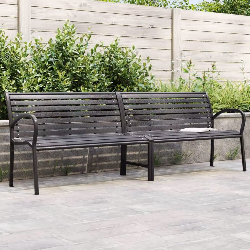 vidaXL Panca da Giardino Doppia con Braccioli in Acciaio e WPC, Colore Nero, L: 231 cm