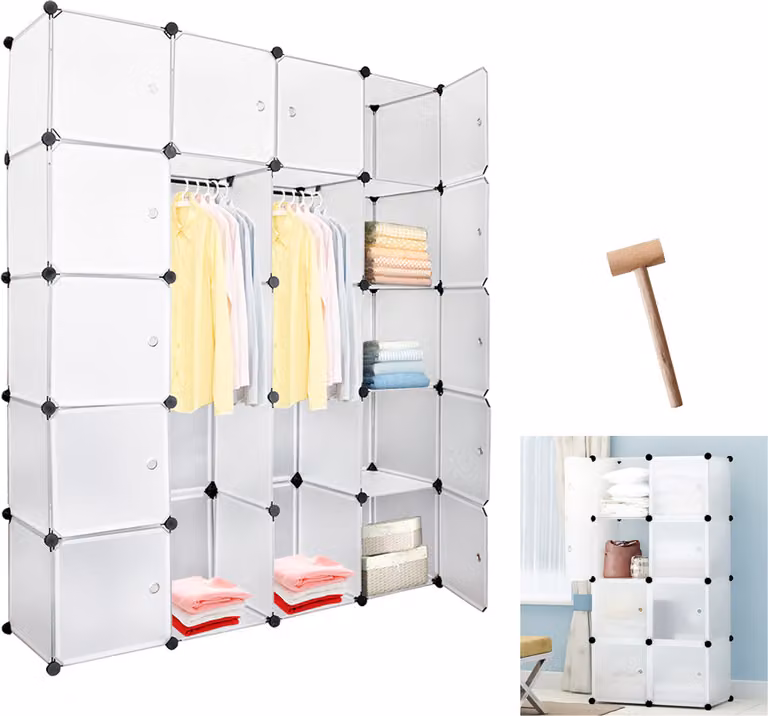 Jopassy 20 cubi bianchi sistema di scaffali armadi guardaroba armadio in plastica fai da te con ante armadio per camera dei bambini camera da letto facile da montare