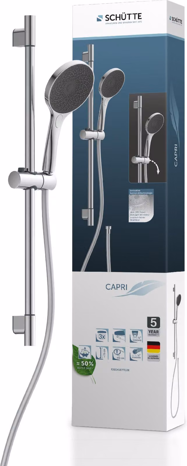 SCHÜTTE CAPRI, set per doccia a soffione, cromato
