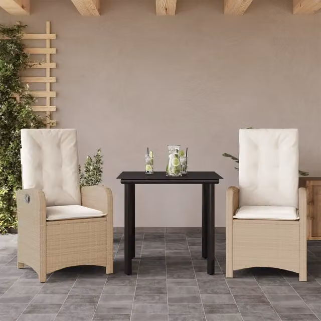 Set da Pranzo da Giardino 3 pz con Cuscini Beige in Polyrattan 3212380