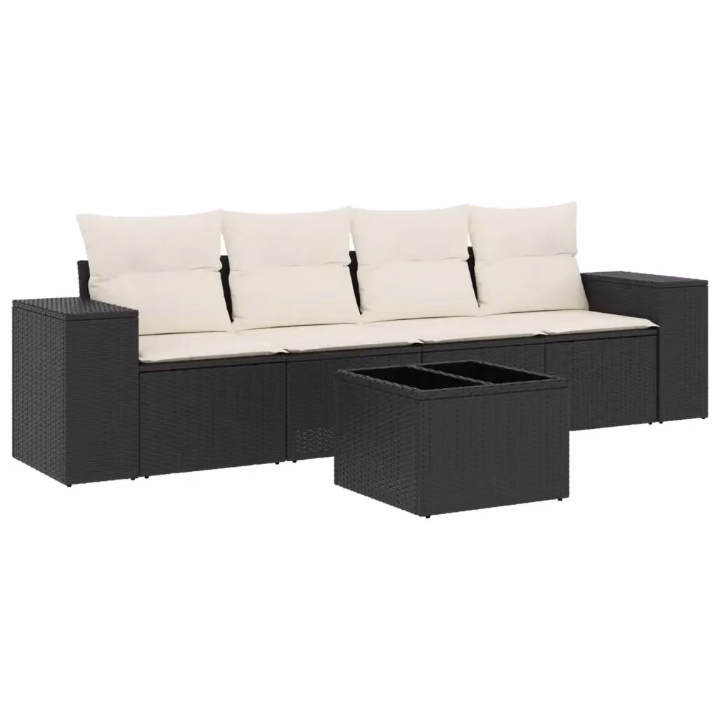 Set da giardino vidaXL composto da 5 pezzi in polyrattan nero con cuscini inclusi – 2