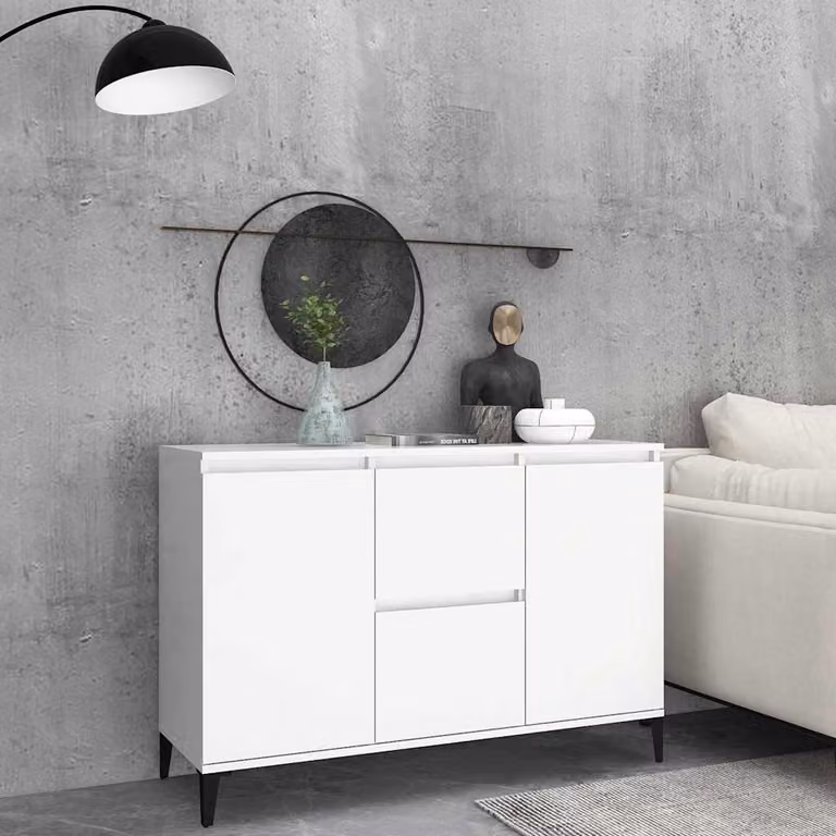 Credenza bianca vidaXL in legno e metallo per soggiorno L: 102 cm, P: 35 cm, H: 70 cm