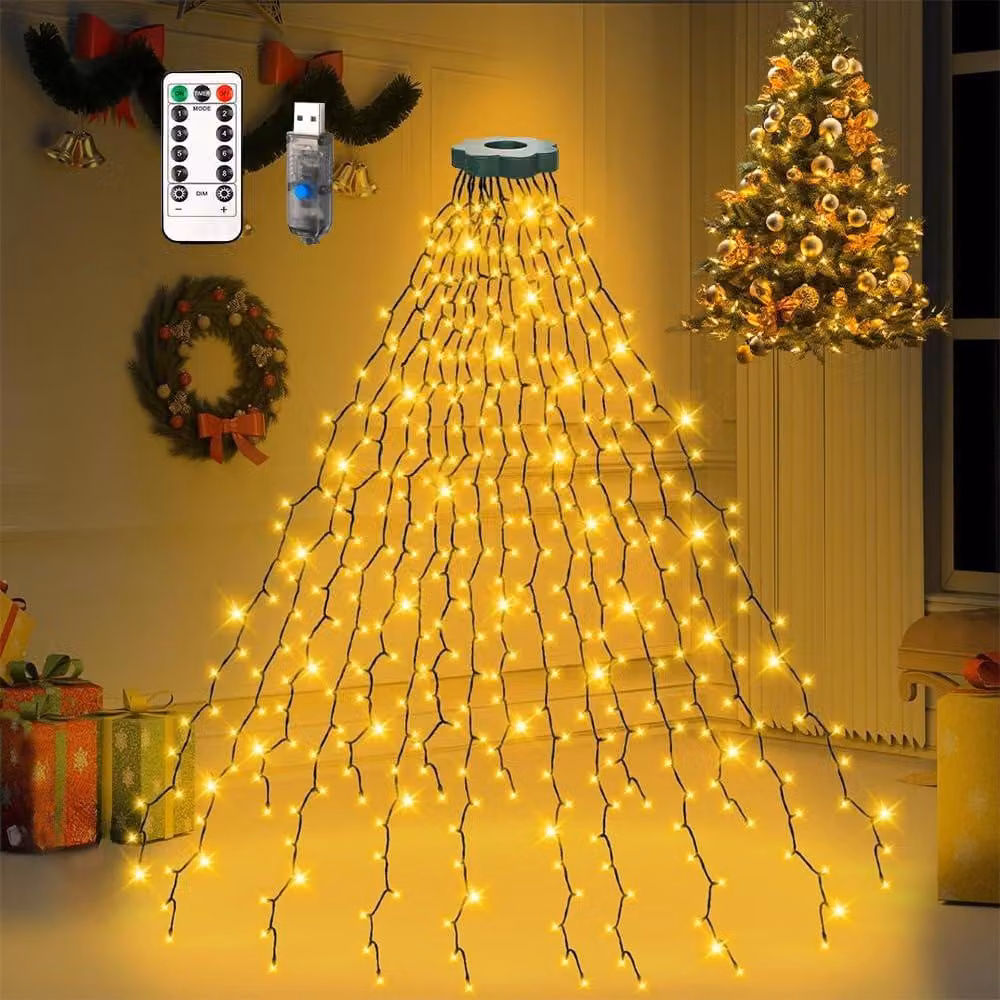 Catena luminosa con 280 LED, 8 fili, 2 metri, grado di protezione IP44, luce bianco caldo, 8 modalità