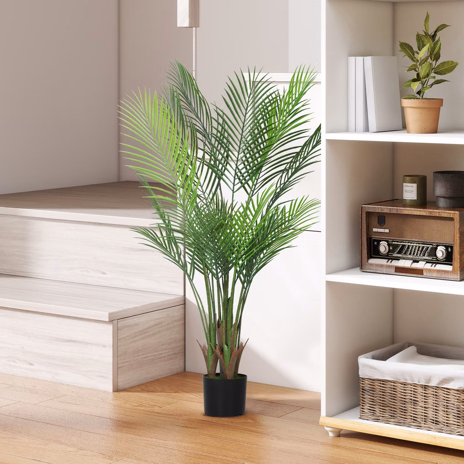 Pianta artificiale da interno HOMCOM, palma verde con vaso in plastica, Altezza: 120 cm – 2