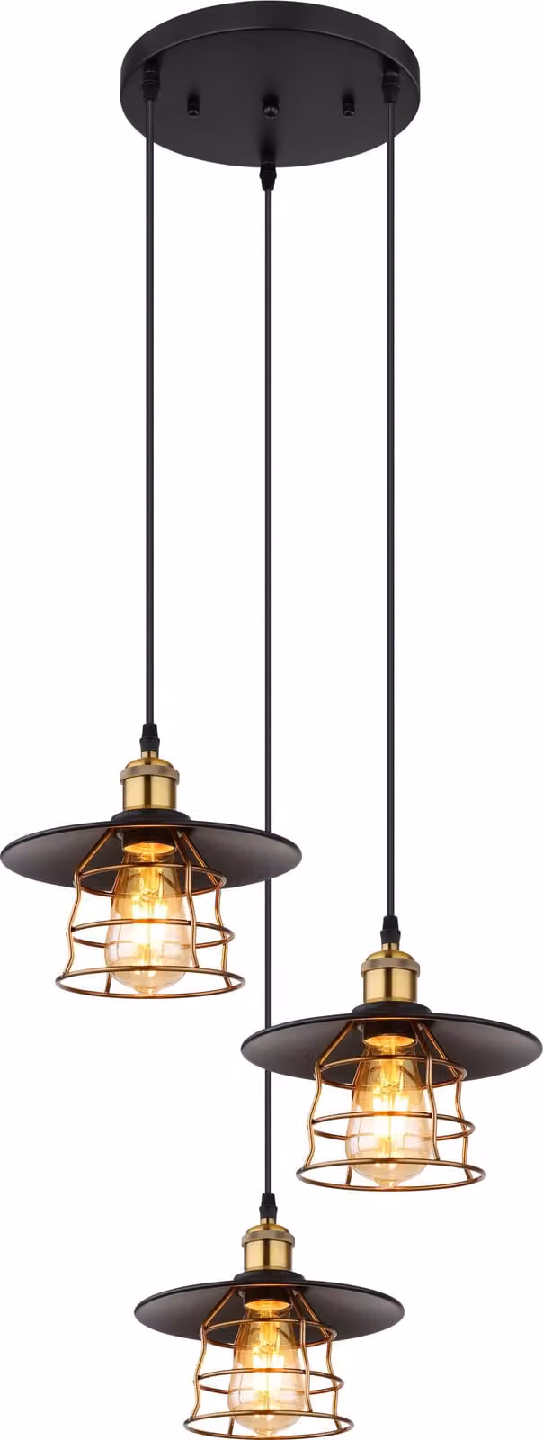 Globo Lighting lampada a sospensione metallo nero opaco, metallo ottone antico, metallo nero opaco, cavo PVC nero, regolabile in altezza, accorciabile, ø: 330mm, H: 1550mm, escl. 3x E27 60W 230V