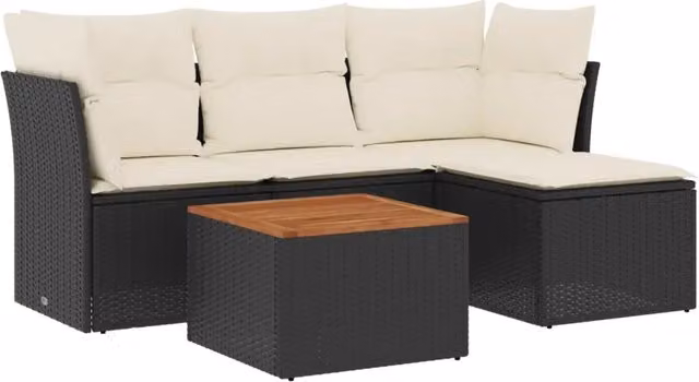 Set Salotto da Giardino a L composto da 5 pezzi in Polyrattan con Cuscini e Tavolino da Esterno Nero