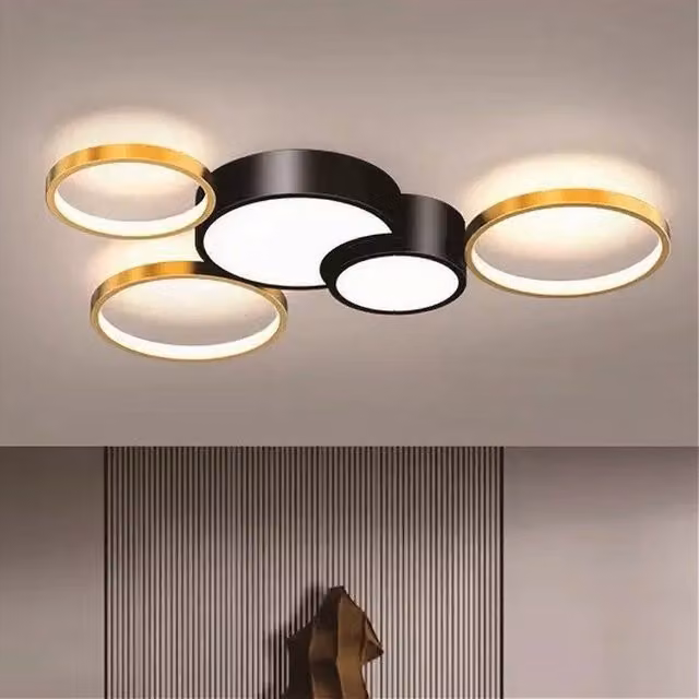 Plafoniera LED Trade Shop Moderna con 5 Cerchi Oro e Nero, Luce 4000K, 48W