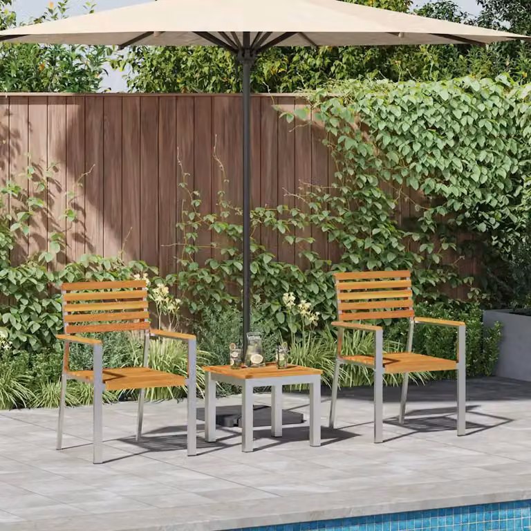 Set da pranzo per giardino e terrazzo vidaXL in legno di acacia e acciaio inossidabile, 3 pezzi, marrone