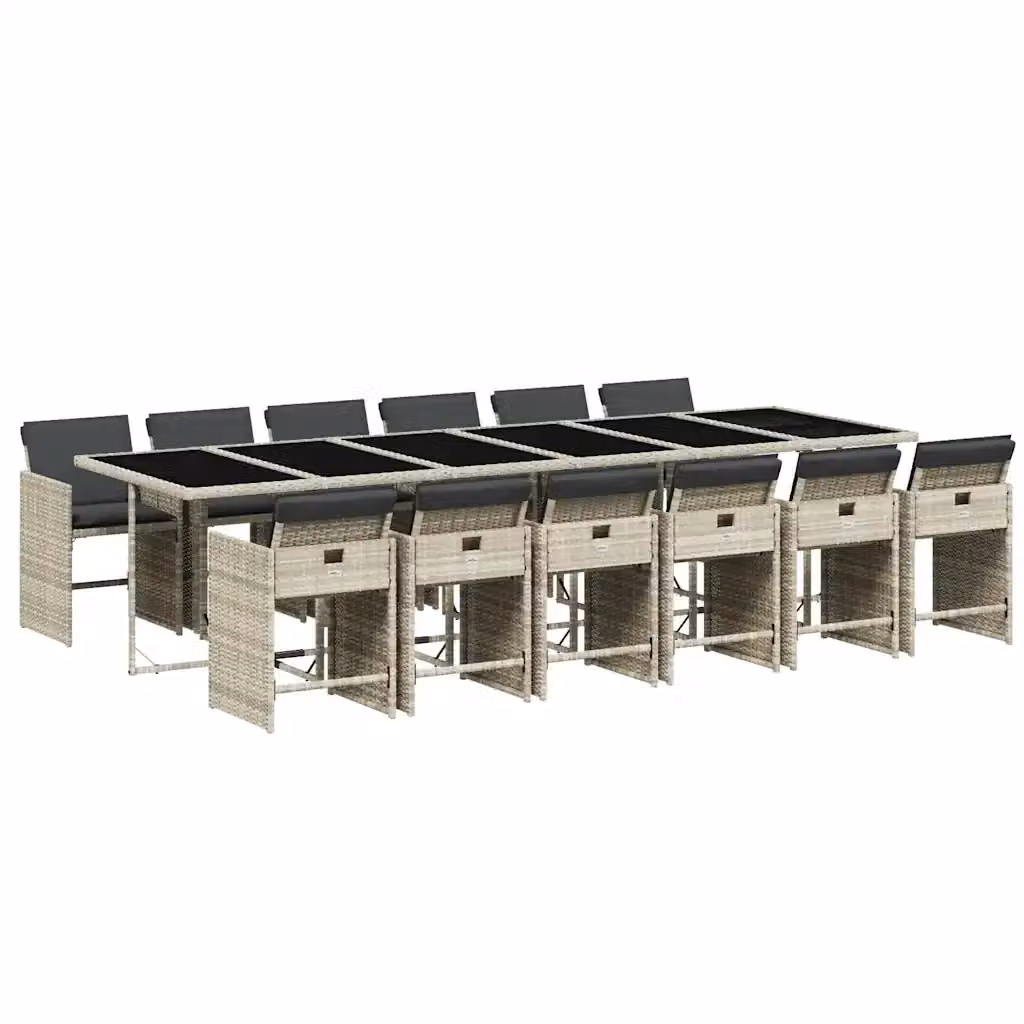 Set da pranzo da giardino vidaXL in polyrattan con cuscini grigi e tavolo in vetro per 13 persone – 2