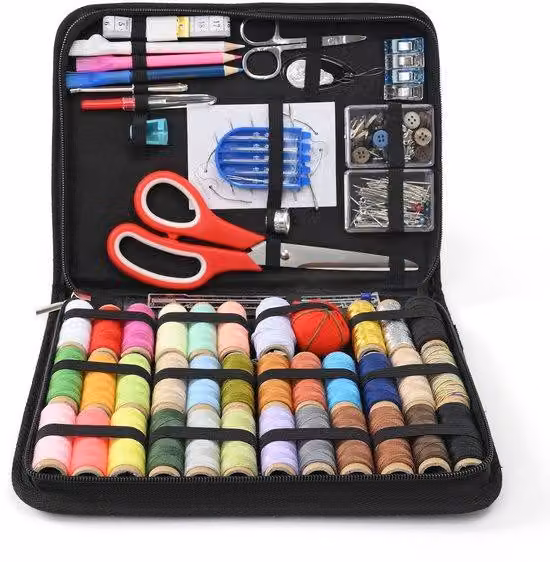 Ibenzoa® Kit da cucito portatile con 200 accessori: 34 bobine di filo, 222 aghi di sicurezza, 64 bottoni, custodia di 21 x 26 x 3,5 cm, ideale per principianti ed esperti