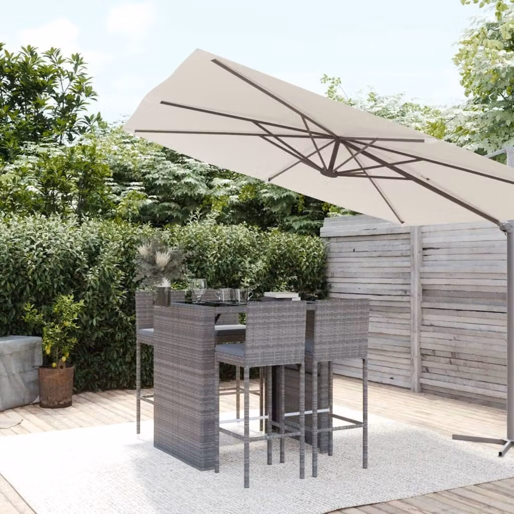 The Living Store Set bar da giardino 5 pezzi con cuscini in poly rattan grigio