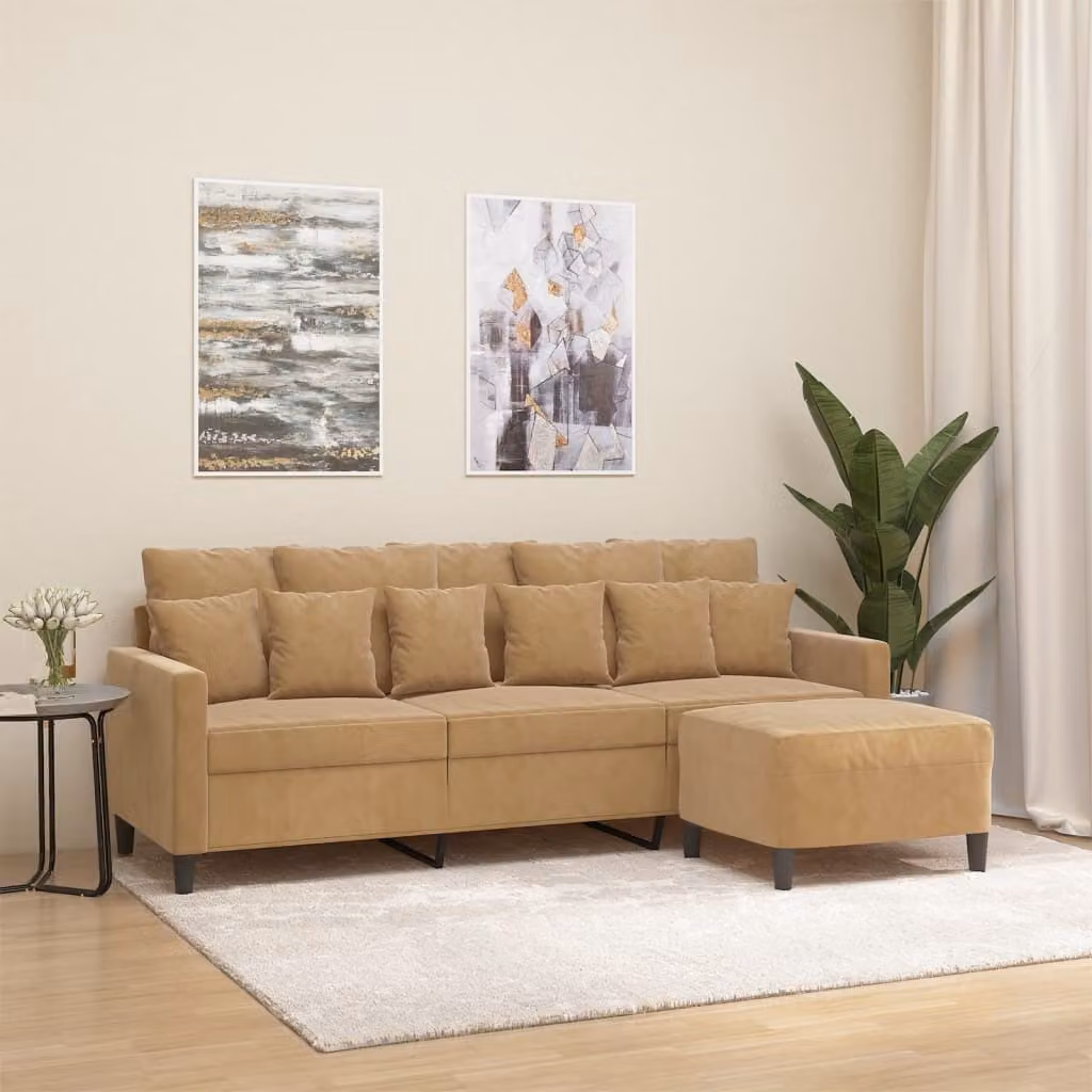 Maison Exclusive - Divano a tre posti con poggiapiedi, marrone, 180 cm, in velluto