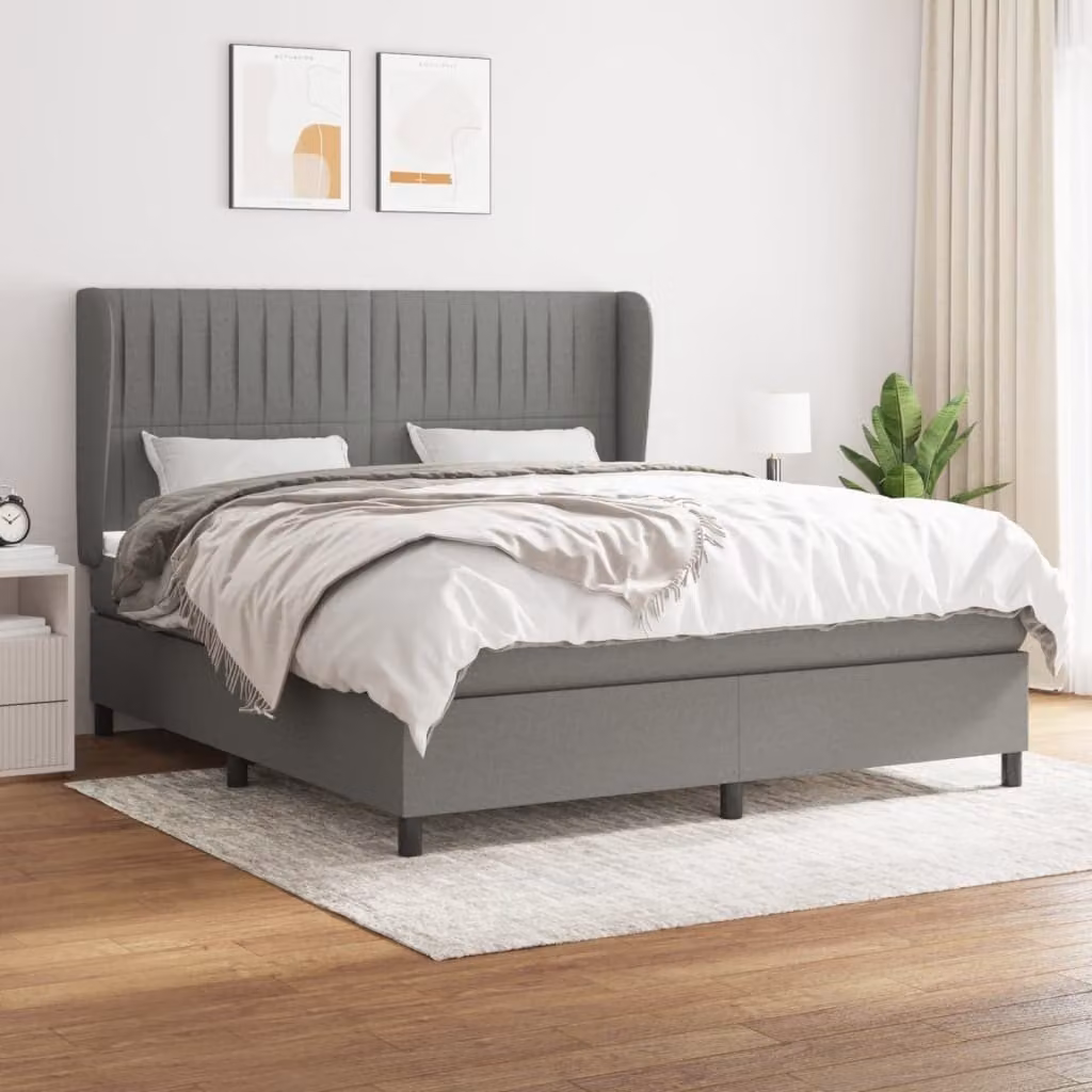 vidaXL Letto matrimoniale con materasso in tessuto grigio scuro 180x200 cm - Letto matrimoniale - Boxspringbetten - Bett - Schlafzimmermöbel