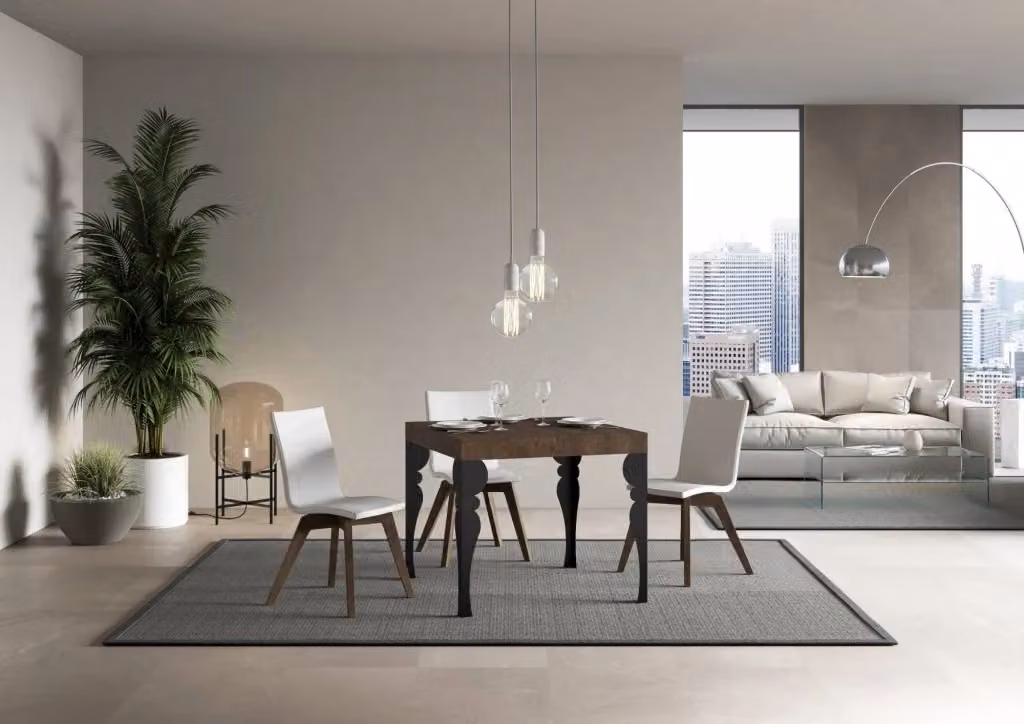 Tavolo da pranzo allungabile moderno GIORDANOSHOP in legno e metallo, L/P/H: 90 x 90 x 77 cm (estendibile fino a 246 cm), colore noce e antracite – 2