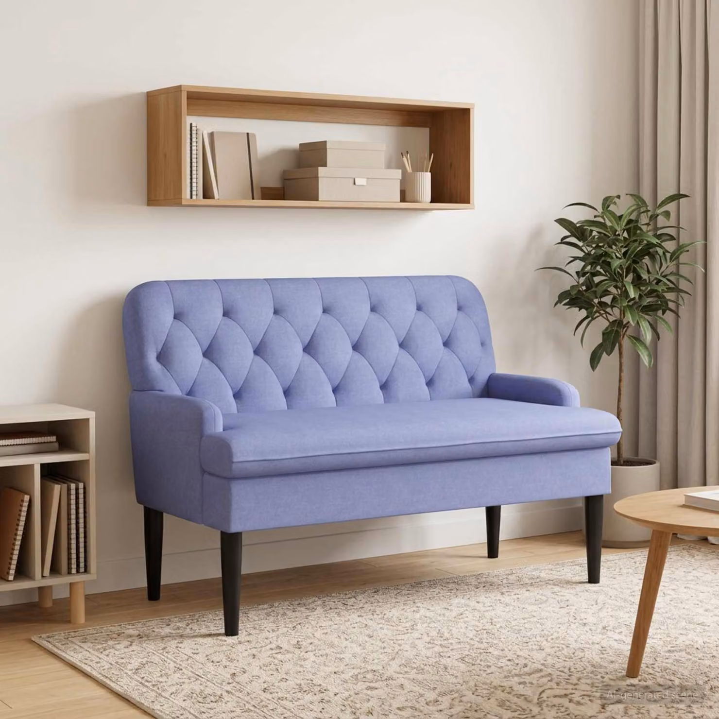 Loveseat moderno vidaXL in tessuto blu con bottoni imbottiti, L: 111 cm, P: 68 cm, H: 80 cm
