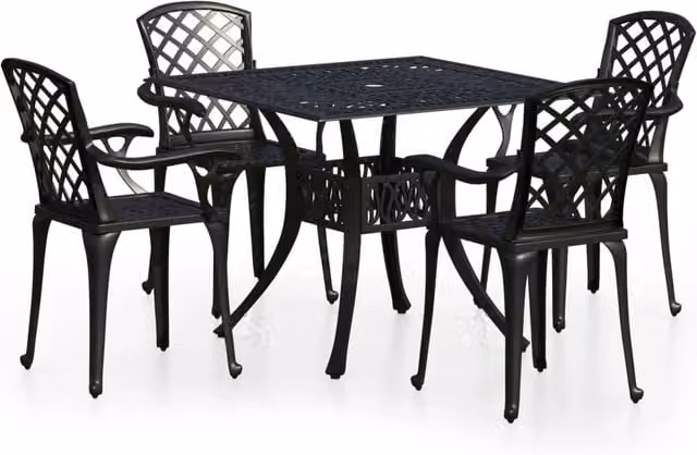 Set da bistrot da giardino Outsunny in alluminio pressofuso nero opaco composto da 5 pezzi per patio e terrazza