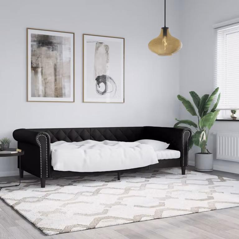 Letto da giorno moderno vidaXL in similpelle nera con struttura imbottita, L/P/H: 90 x 190 cm