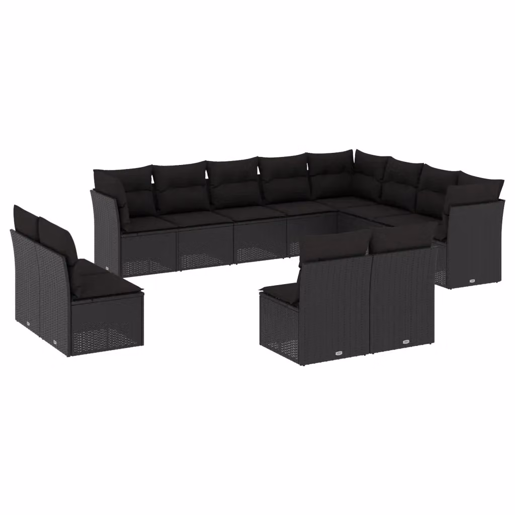 Set di divani da giardino VIDAXL a forma di L in polyrattan nero con 12 pezzi e cuscini inclusi – 2