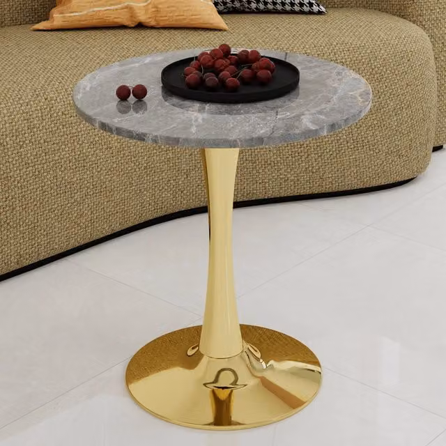 tavolino basso rotondo 70x70 cm dorato – piano effetto marmo, per 2-4 persone