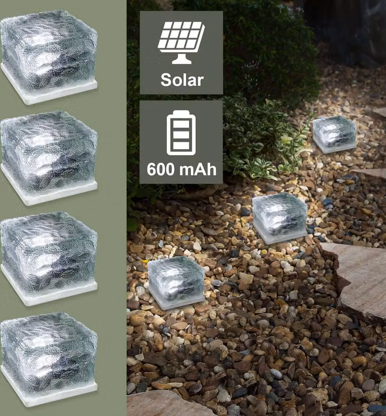 cubo di vetro solare a 4x LED con sensore crepuscolare per giardino, terrazza, piscina Eaxus