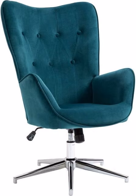Poltrona girevole regolabile in velluto blu con braccioli per ufficio o soggiorno L: 66 cm, P: 73 cm, H: 102-111,5 cm – 1