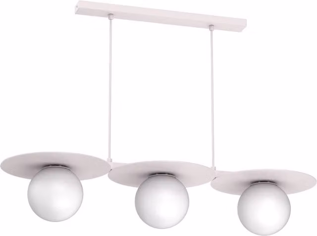 Lampada sospesa moderna Luminex Flat con sfere in vetro bianco e dettagli in metallo, dimmabile, 3xE27