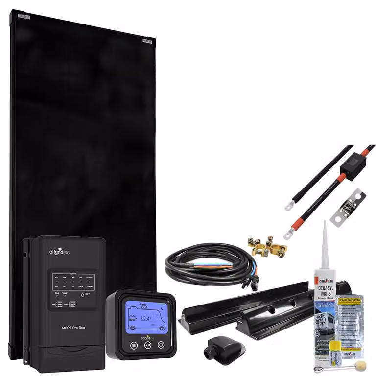 Pannello solare per camper da 180W con regolatore di carica MPPT duale, ideale per sistemi off-grid, realizzato in vetro di silicio e alluminio