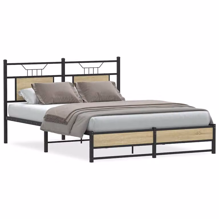vidaXL Giroletto senza Materasso in Rovere Sonoma e Truciolato, Colore Marrone, L/P/H: 140 x 200 x 91,5 cm