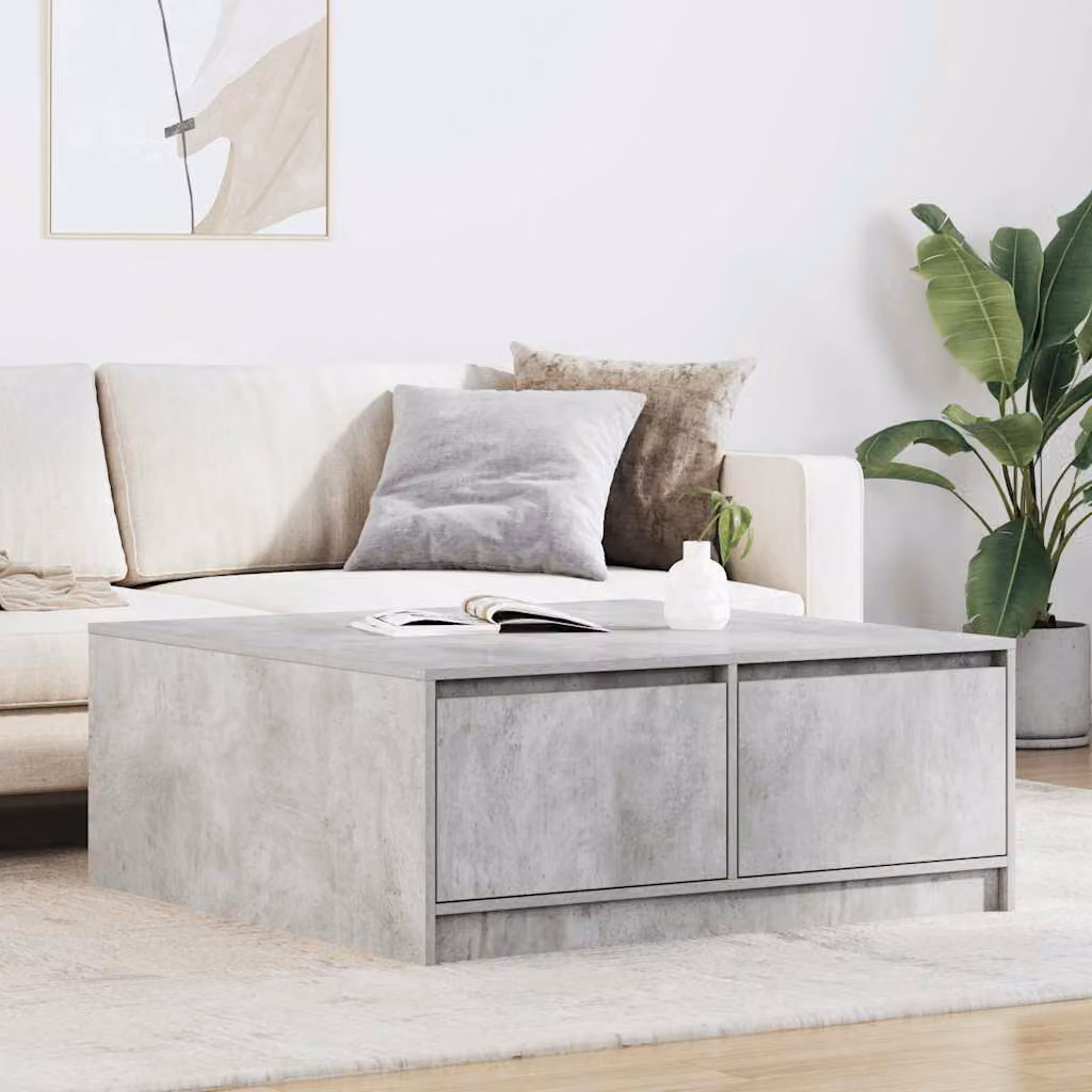 vidaXL Tavolino da Salotto Moderno con Cassetti Grigio, L/P/H: 100 x 100 x 40 cm